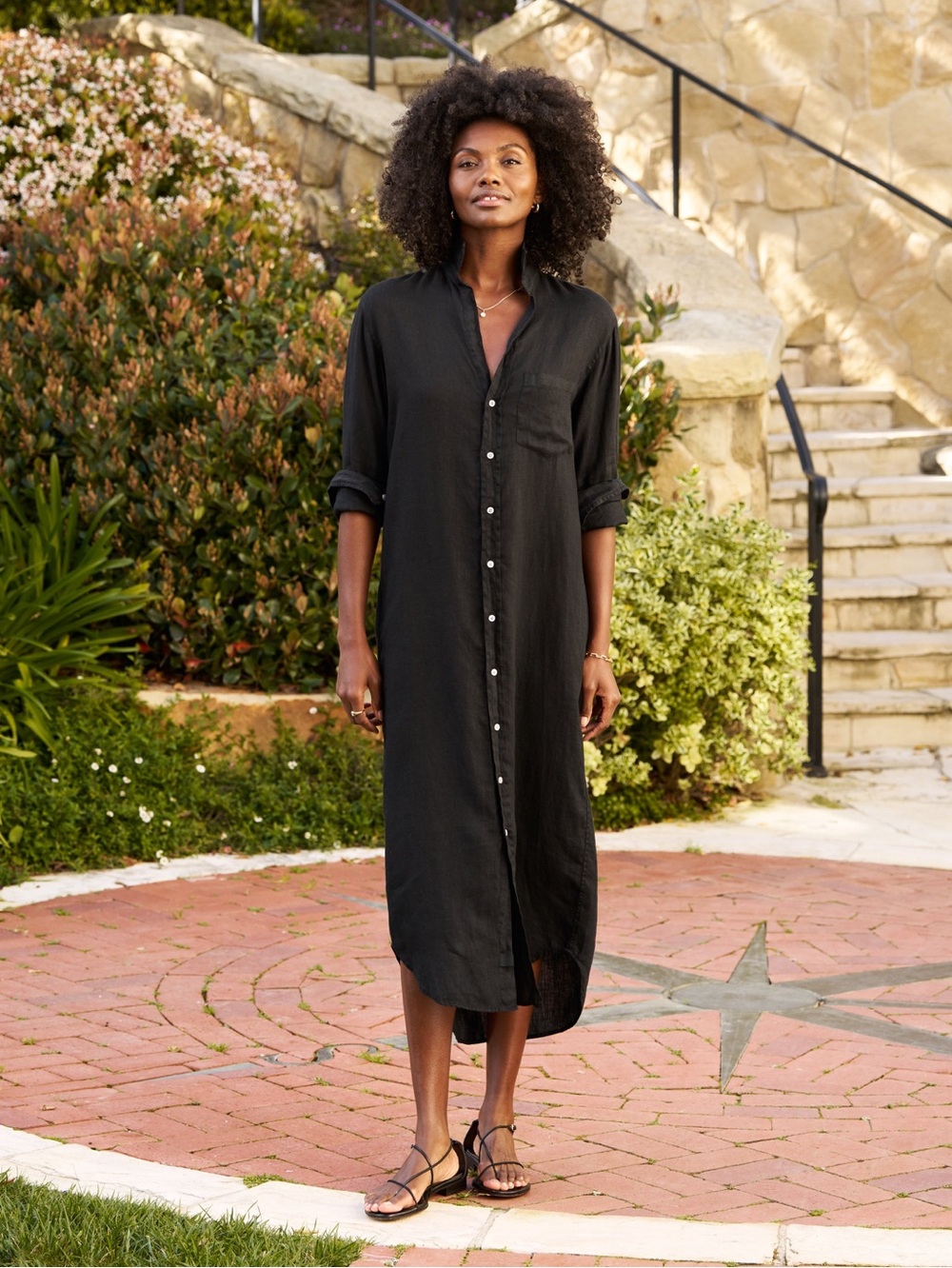 Frank & Eileen Rory Maxi Shirt Dress in Cotton Voile Black Size Medium